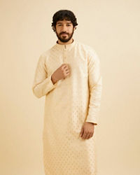 Manyavar Men Cream Beige Kurta Set with Patra Work