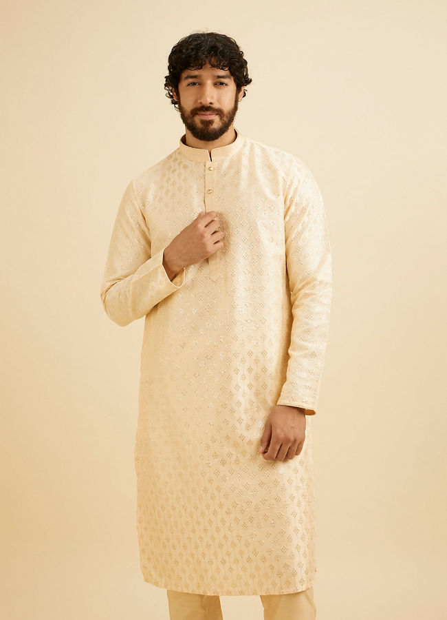 Manyavar Men Cream Beige Kurta Set with Patra Work image number 0