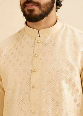 Manyavar Men Cream Beige Kurta Set with Patra Work image number 1