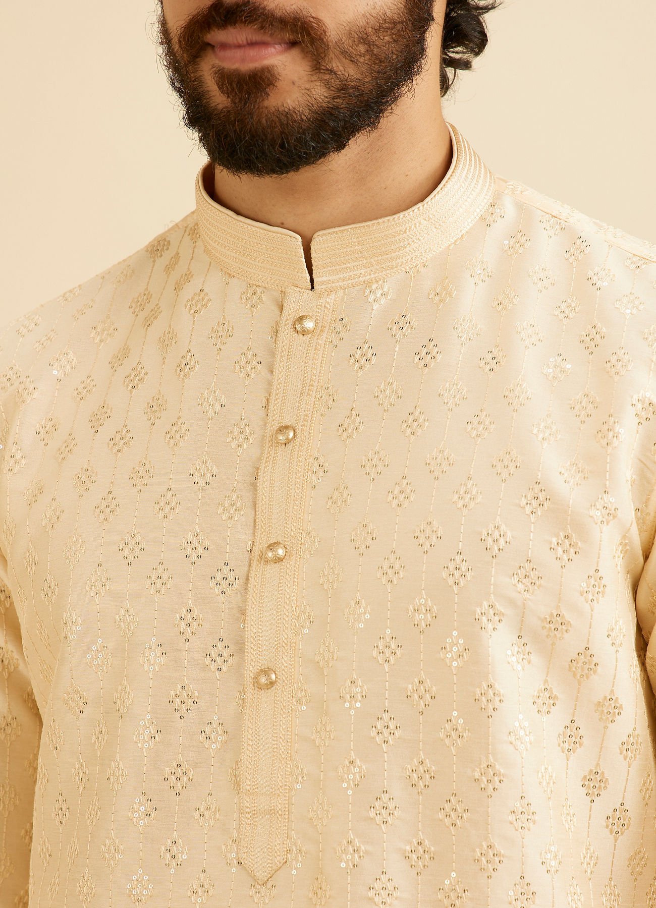 Manyavar Men Cream Beige Kurta Set with Patra Work