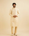 Manyavar Men Cream Beige Kurta Set with Patra Work image number 2