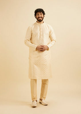 Manyavar Men Cream Beige Kurta Set with Patra Work image number 2