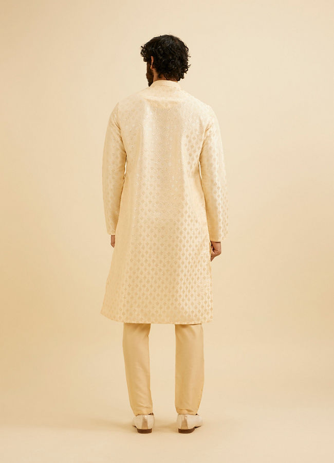 Manyavar Men Cream Beige Kurta Set with Patra Work
