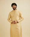 Manyavar Men Light Fawn Kurta Set with Patra Work image number 0