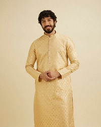 Manyavar Men Light Fawn Kurta Set with Patra Work