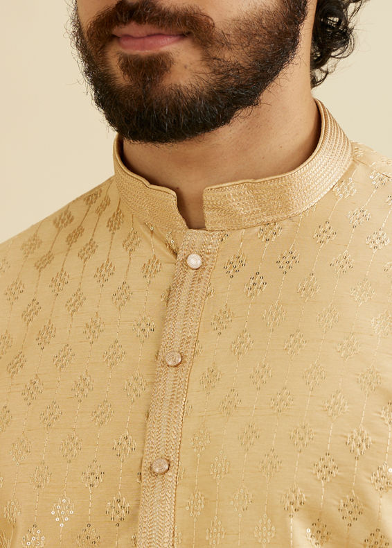 Manyavar Men Light Fawn Kurta Set with Patra Work