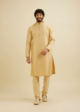 Manyavar Men Light Fawn Kurta Set with Patra Work image number 2