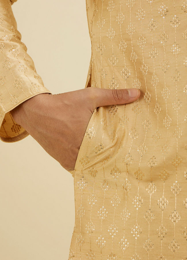 Manyavar Men Light Fawn Kurta Set with Patra Work