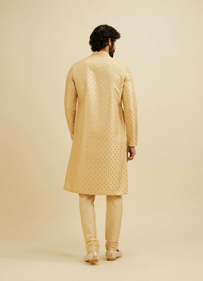 Manyavar Men Light Fawn Kurta Set with Patra Work