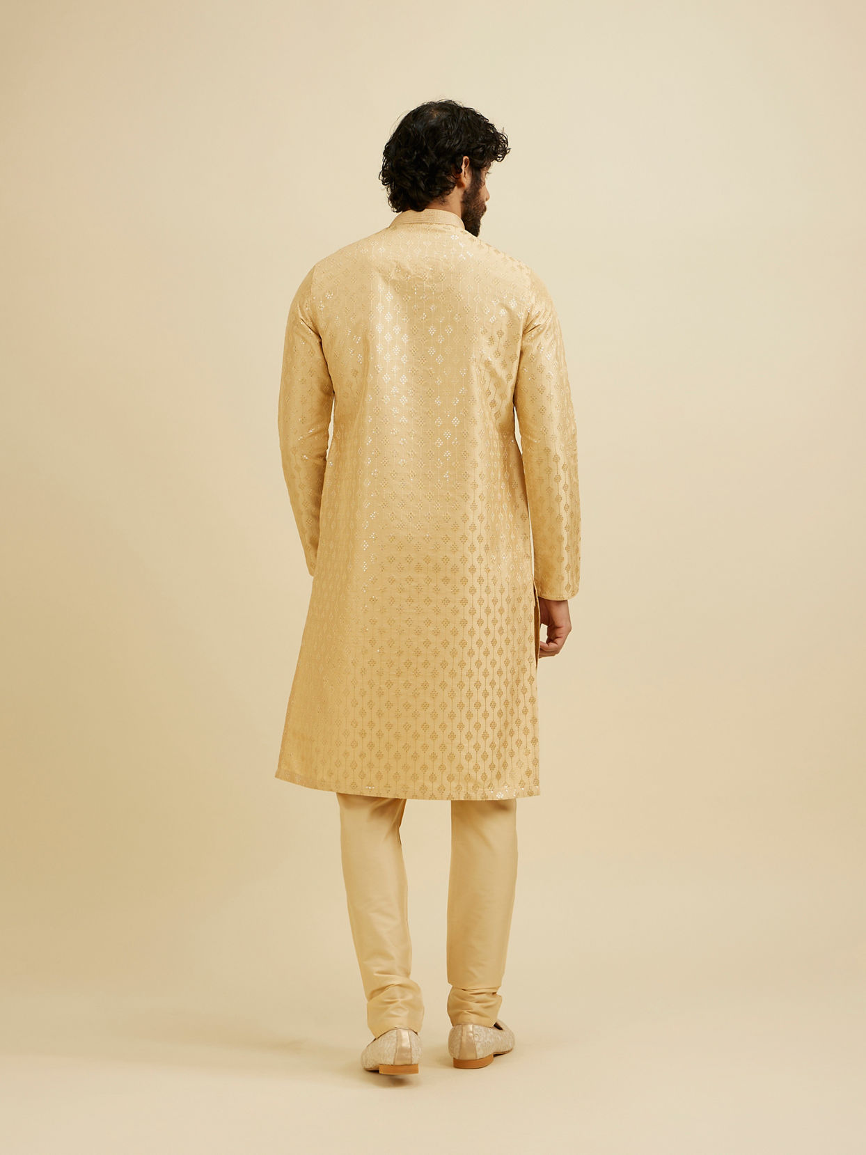 Manyavar Men Light Fawn Kurta Set with Patra Work image number 5