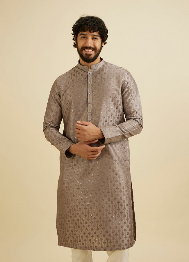 Manyavar Men Battleship Grey Kurta Set with Patra Work image number 0