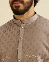 Manyavar Men Battleship Grey Kurta Set with Patra Work image number 1