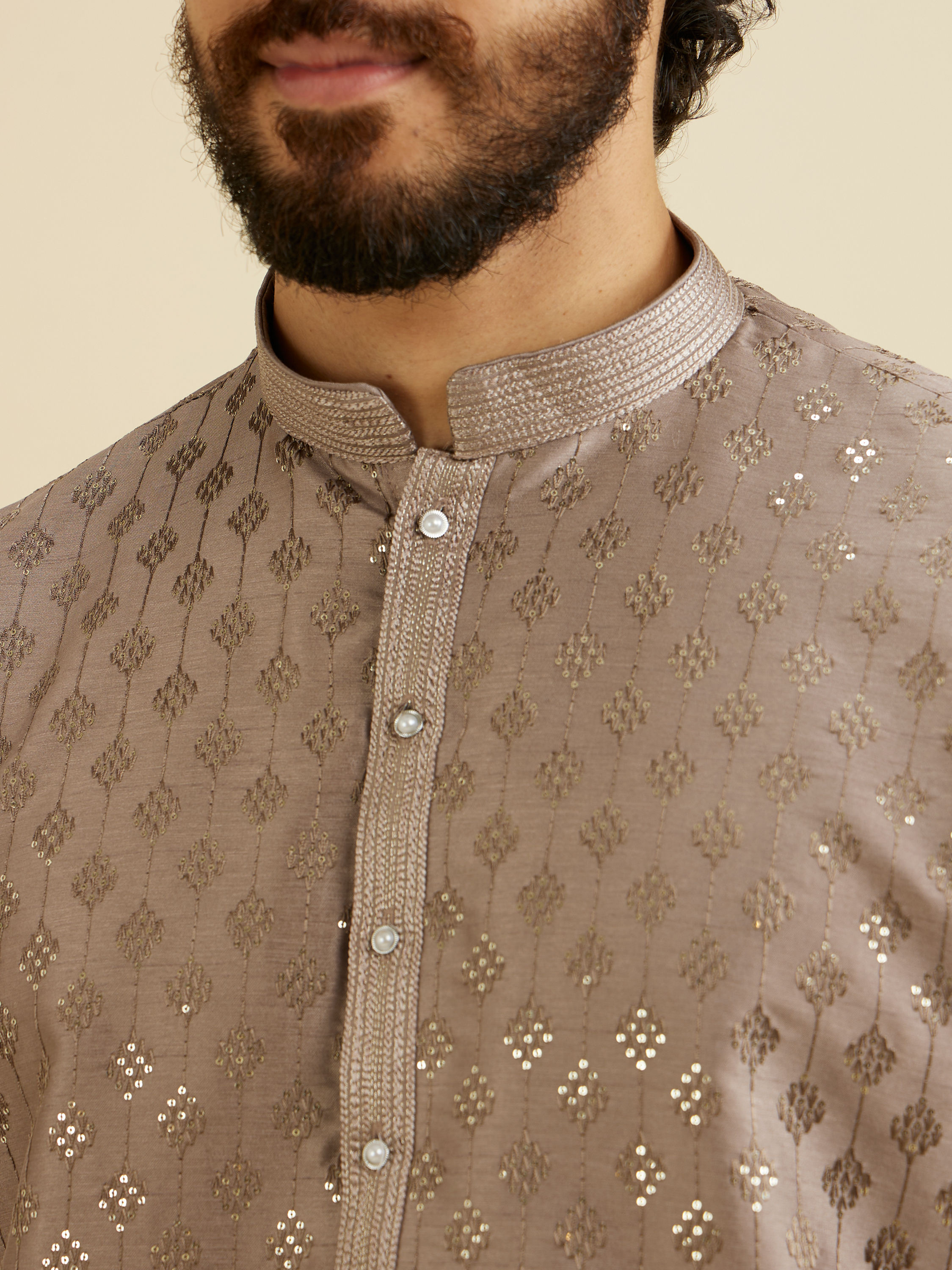 Manyavar Men Battleship Grey Kurta Set with Patra Work