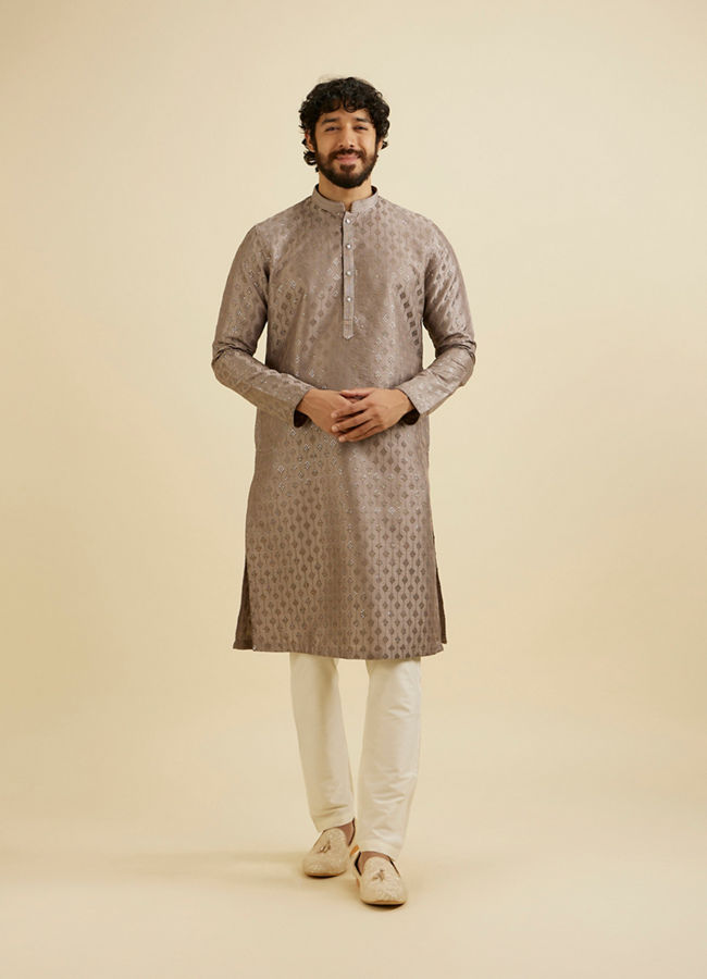 Manyavar Men Battleship Grey Kurta Set with Patra Work