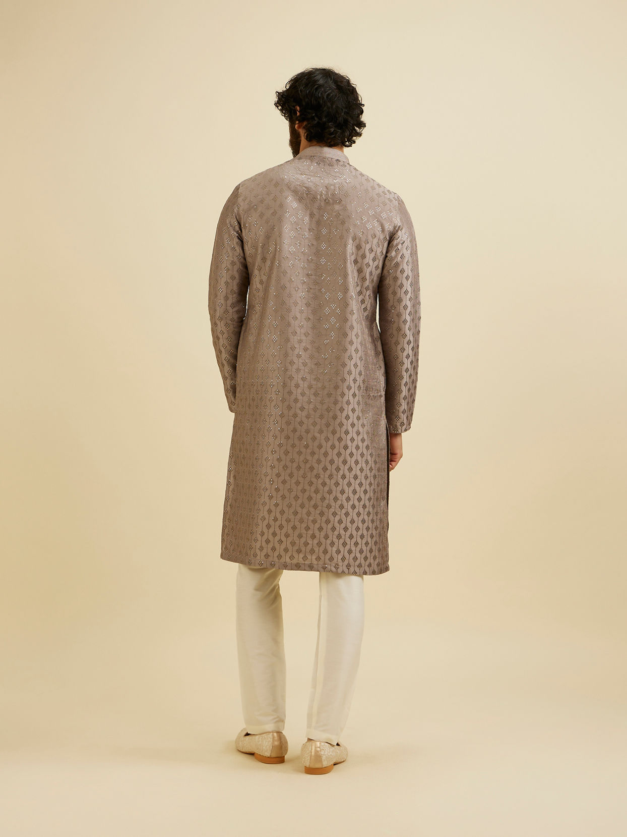 Manyavar Men Battleship Grey Kurta Set with Patra Work