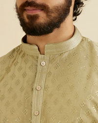 Manyavar Men Soft Green Kurta Set with Patra Work