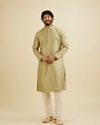 Manyavar Men Soft Green Kurta Set with Patra Work