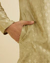 Manyavar Men Soft Green Kurta Set with Patra Work