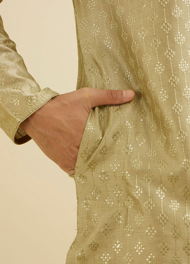 Manyavar Men Soft Green Kurta Set with Patra Work