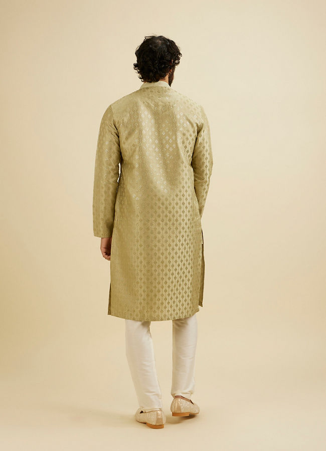 Manyavar Men Soft Green Kurta Set with Patra Work