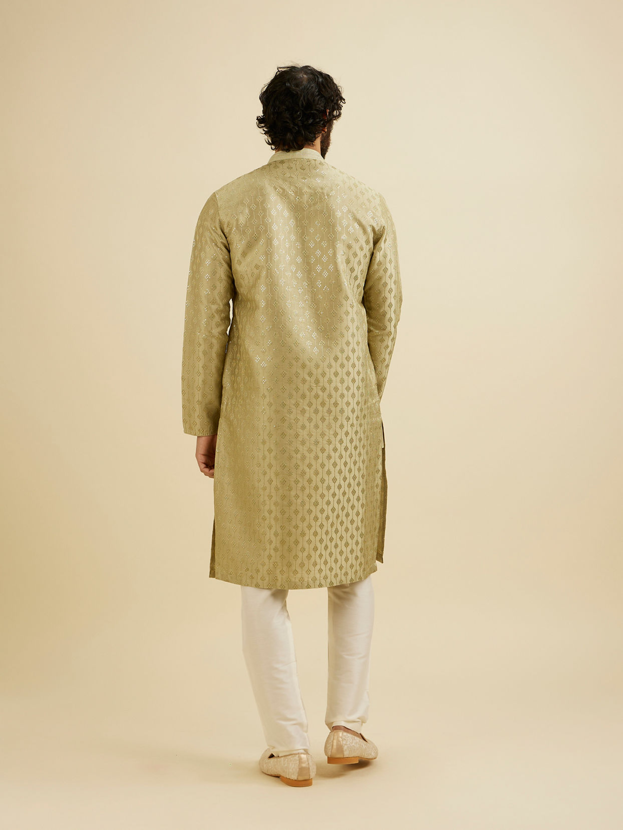 Manyavar Men Soft Green Kurta Set with Patra Work