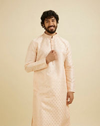 Manyavar Men Pale Peach Kurta Set with Patra Work