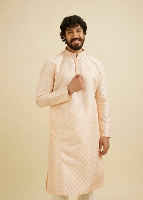 Manyavar Men Pale Peach Kurta Set with Patra Work