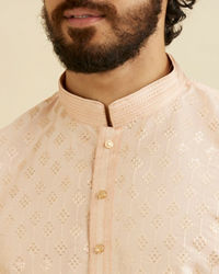 Manyavar Men Pale Peach Kurta Set with Patra Work