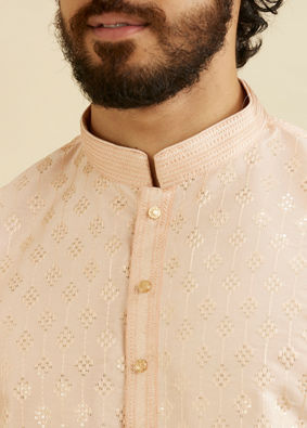 Manyavar Men Pale Peach Kurta Set with Patra Work