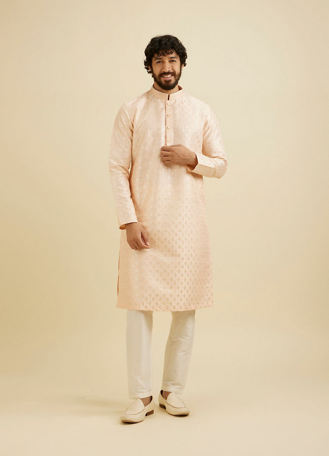 Manyavar Men Pale Peach Kurta Set with Patra Work