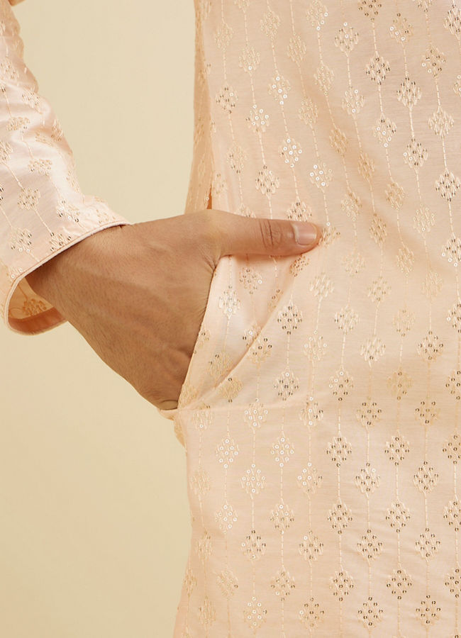 Manyavar Men Pale Peach Kurta Set with Patra Work