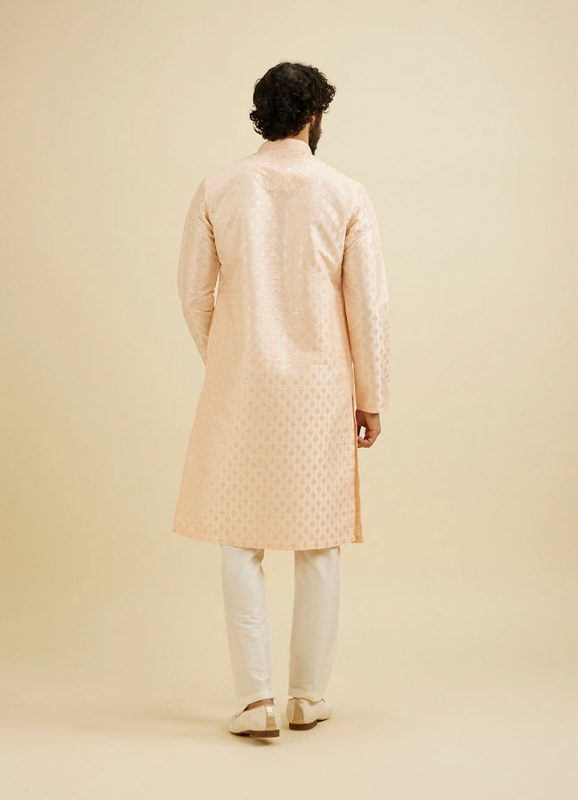 Manyavar Men Pale Peach Kurta Set with Patra Work