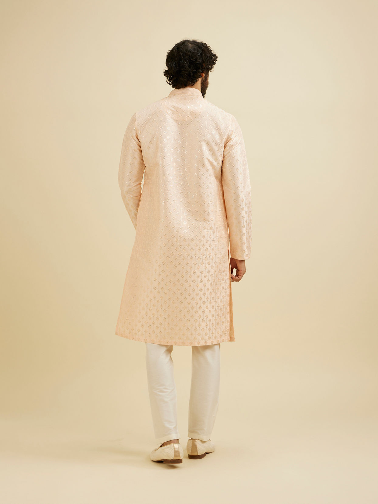 Manyavar Men Pale Peach Kurta Set with Patra Work
