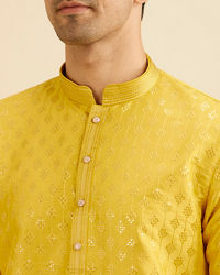 Manyavar Men Sunshine Yellow Kurta Set with Patra Work