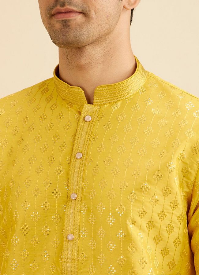 Manyavar Men Sunshine Yellow Kurta Set with Patra Work image number 1