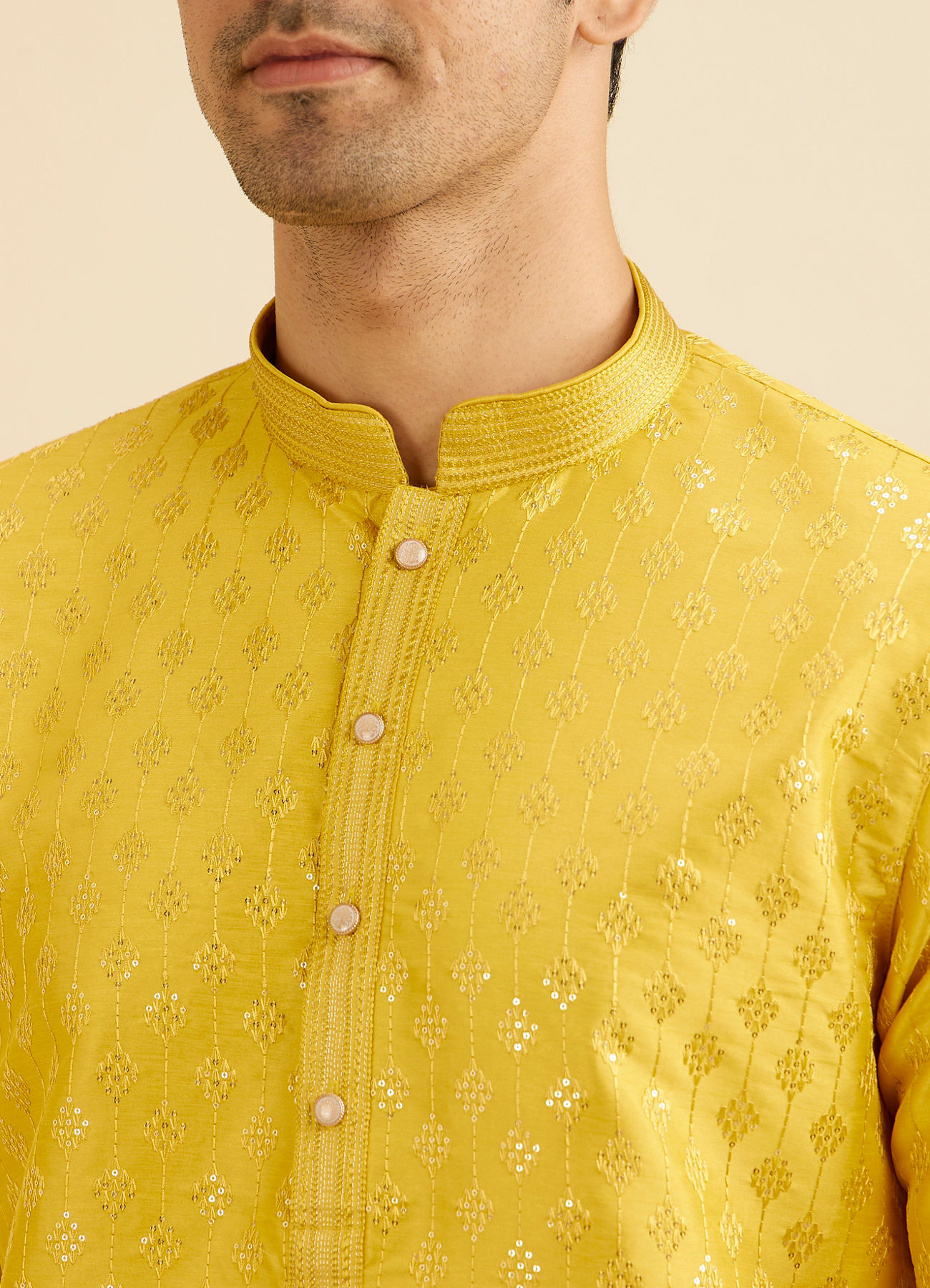 Manyavar Men Sunshine Yellow Kurta Set with Patra Work