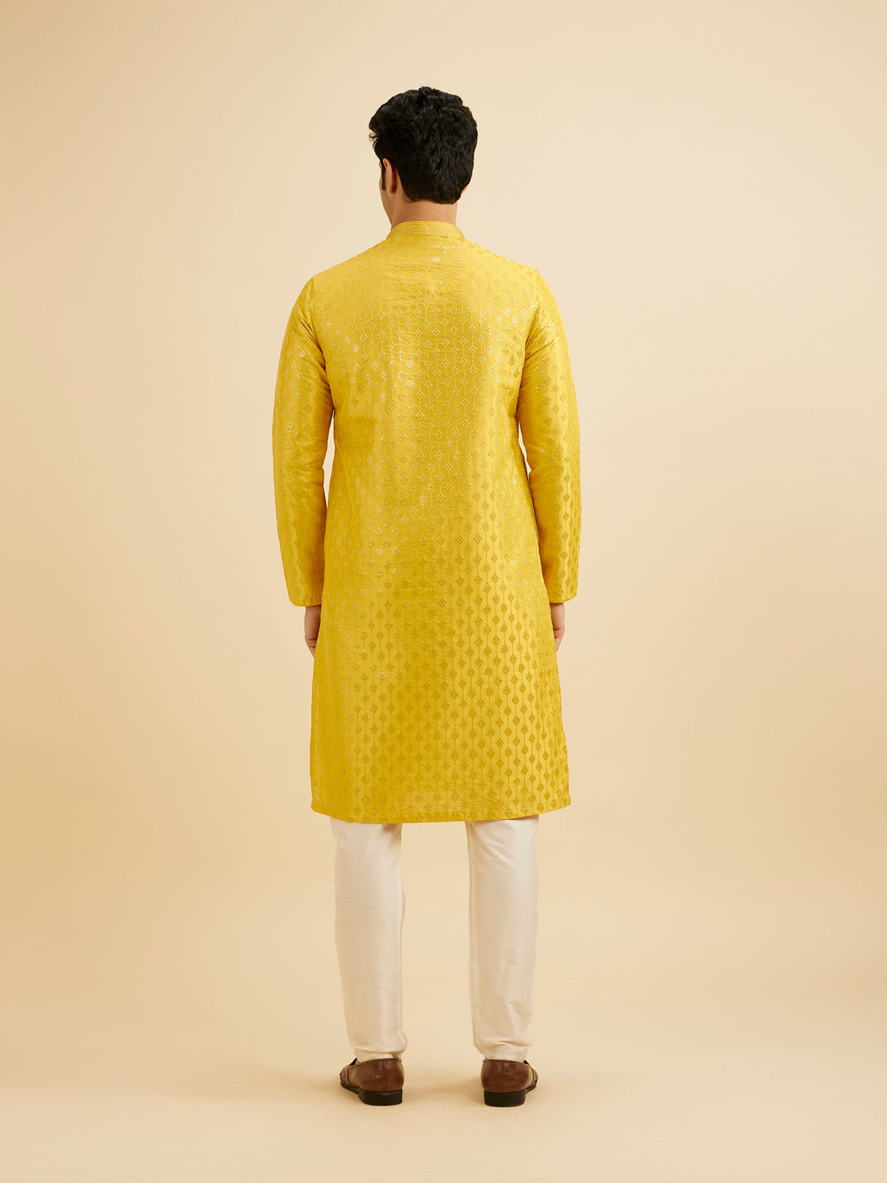 Manyavar Men Sunshine Yellow Kurta Set with Patra Work