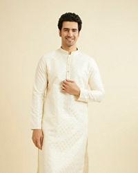 Manyavar Men Warm White Kurta Set with Patra Work