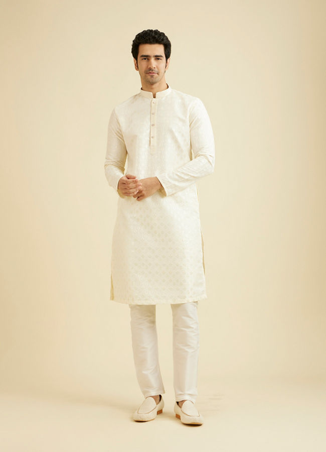 Manyavar Men Warm White Kurta Set with Patra Work image number 2