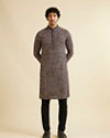 Manyavar Men Black and Beige Chikankari Grid Print Kurta Set
