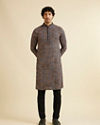 alt message - Manyavar Men Black & Beige Chikankari Grid Print Kurta Set image number 2