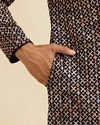 Manyavar Men Black and Beige Chikankari Grid Print Kurta Set
