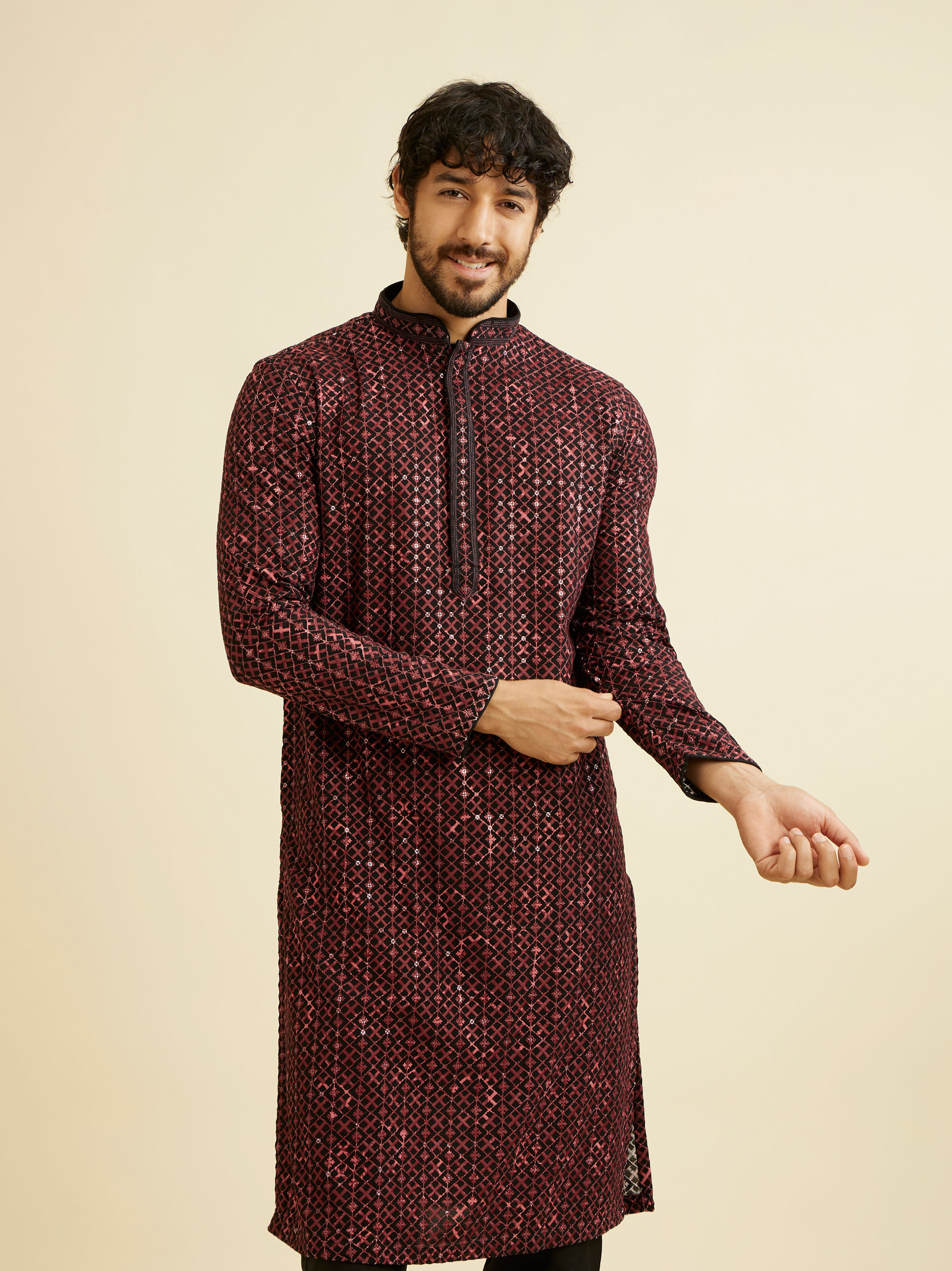 Manyavar Men Regal Black Kurta Pajama Set