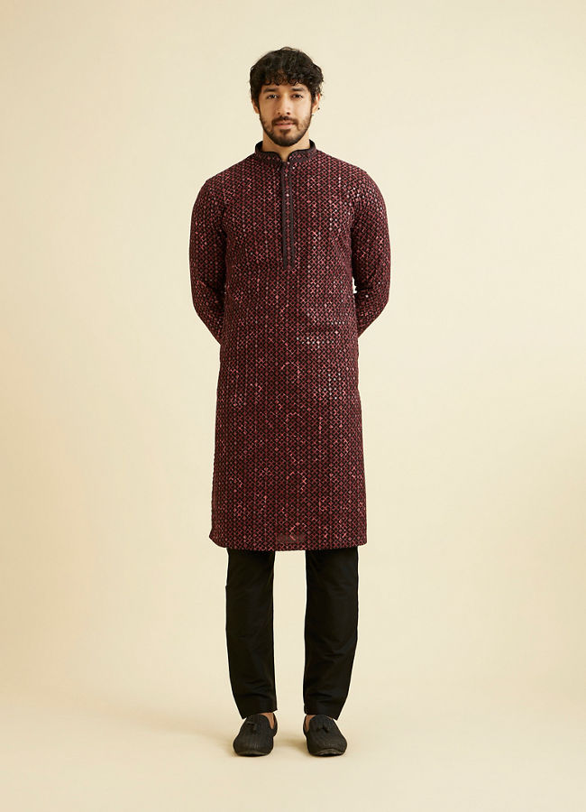 alt message - Manyavar Men Regal Black Kurta Pajama Set image number 2