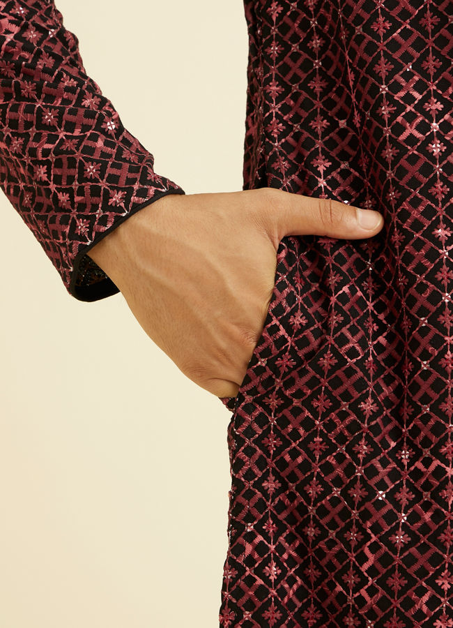 Manyavar Men Regal Black Kurta Pajama Set