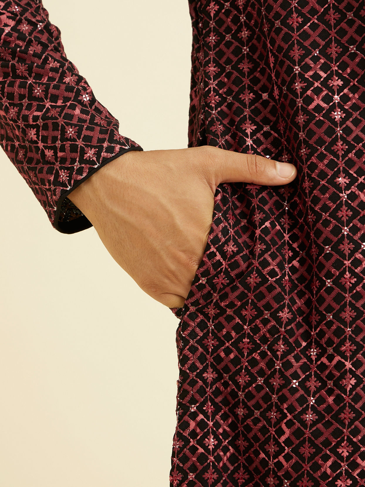 Manyavar Men Regal Black Kurta Pajama Set