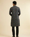 Manyavar Men Black & Aqua Green Chikankari Grid Print Kurta Set