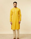 Manyavar Men Vibrant Yellow Chikankari Embroidered Kurta Set