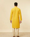 alt message - Manyavar Men Vibrant Yellow Chikankari Embroidered Kurta Set image number 5