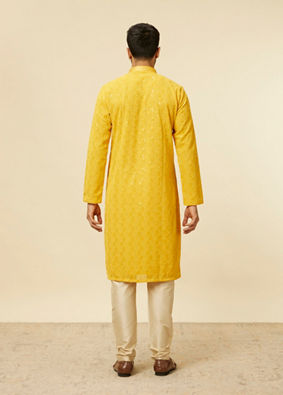 alt message - Manyavar Men Vibrant Yellow Chikankari Embroidered Kurta Set image number 5